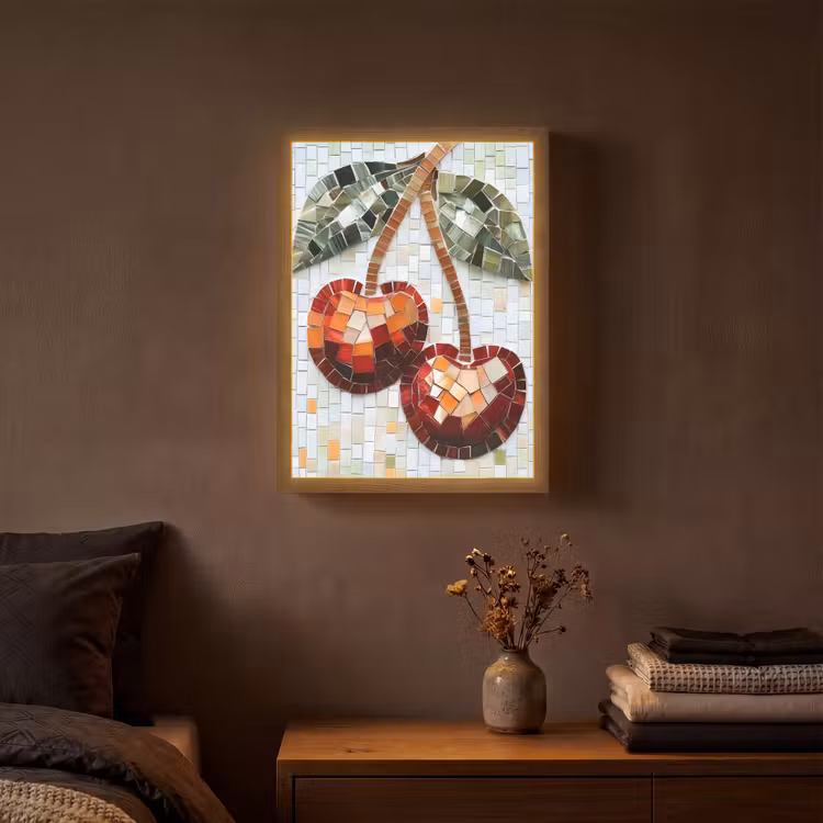 Lightbox - Wandlamp - Kersen - Rood - Mozaïek - Blaadjes — 3