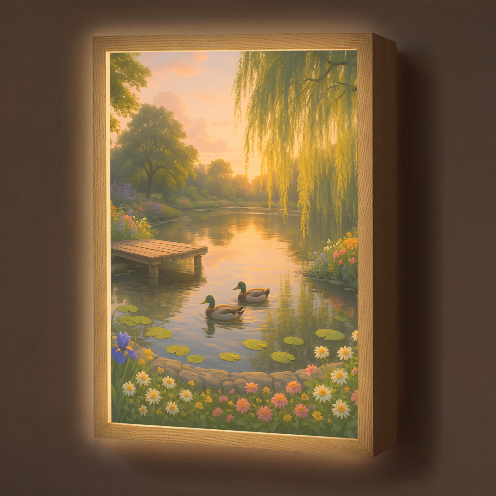 Lightbox - Wandlamp - Eenden - Vijver - Bloemen — 1