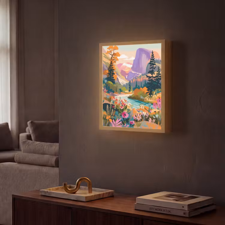 Lightbox - Wandlamp - Rivier - Vallei vol bloemen - Levendig — 2