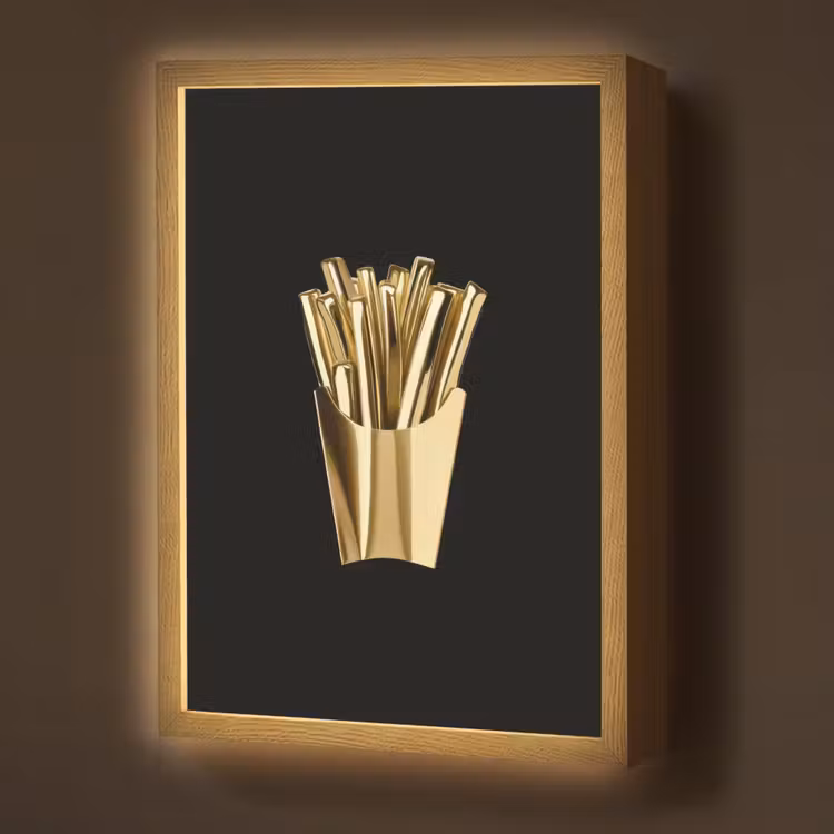 Lightbox - Wandlamp - Friet - Goud - Chrome - Eten — 1