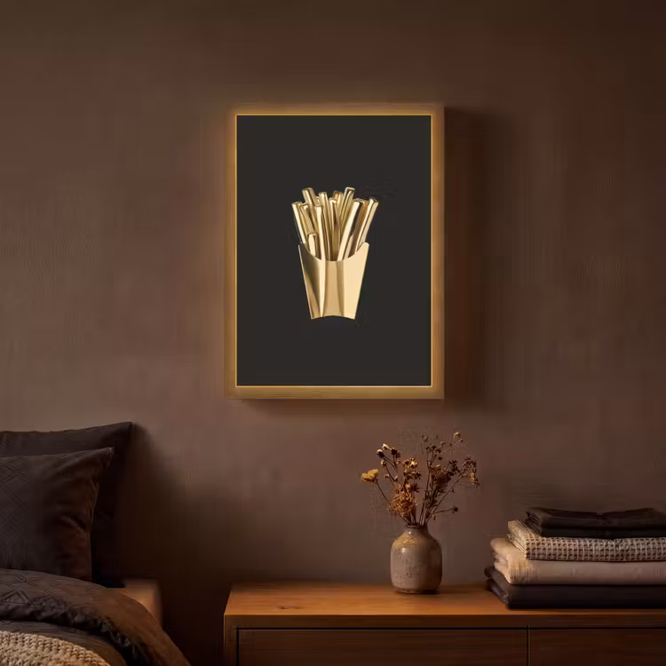 Lightbox - Wandlamp - Friet - Goud - Chrome - Eten — 3