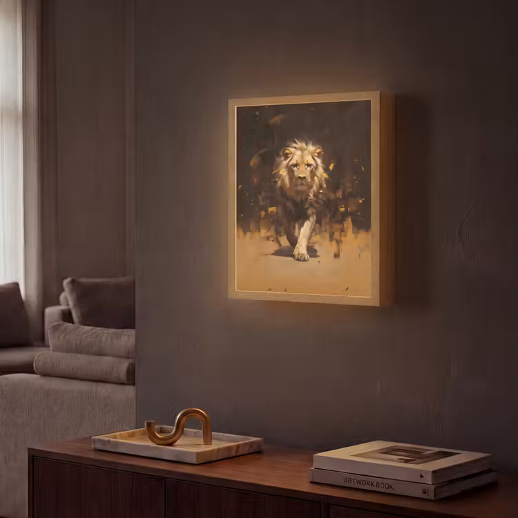 Lightbox - Wandlamp - Leeuw - Geschilderd - Abstract - Goud — 2