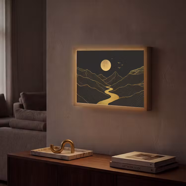 Lightbox - Wandlamp - Rivier - Goud - Maan - Vogels — 2