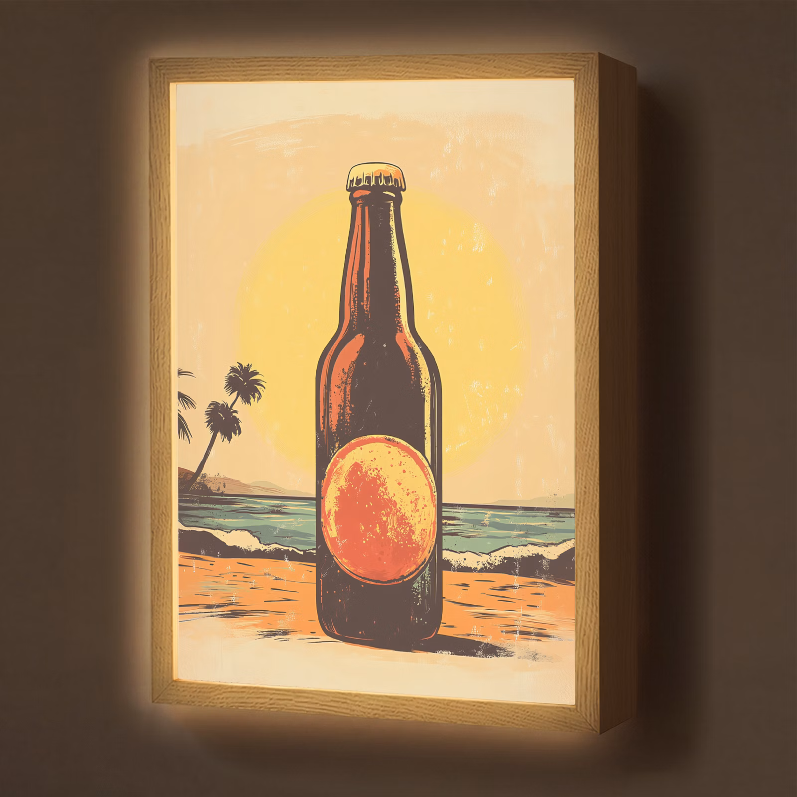 Lightbox - Wandlamp - Bierfles - Zonsondergang - Palmbomen - Zee — 1