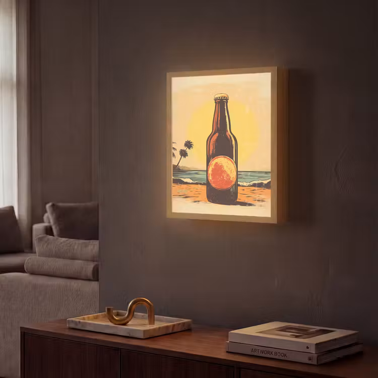 Lightbox - Wandlamp - Bierfles - Zonsondergang - Palmbomen - Zee — 2
