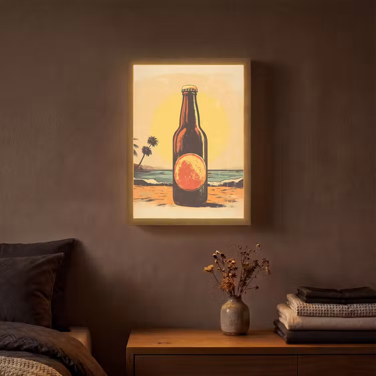 Lightbox - Wandlamp - Bierfles - Zonsondergang - Palmbomen - Zee — 3