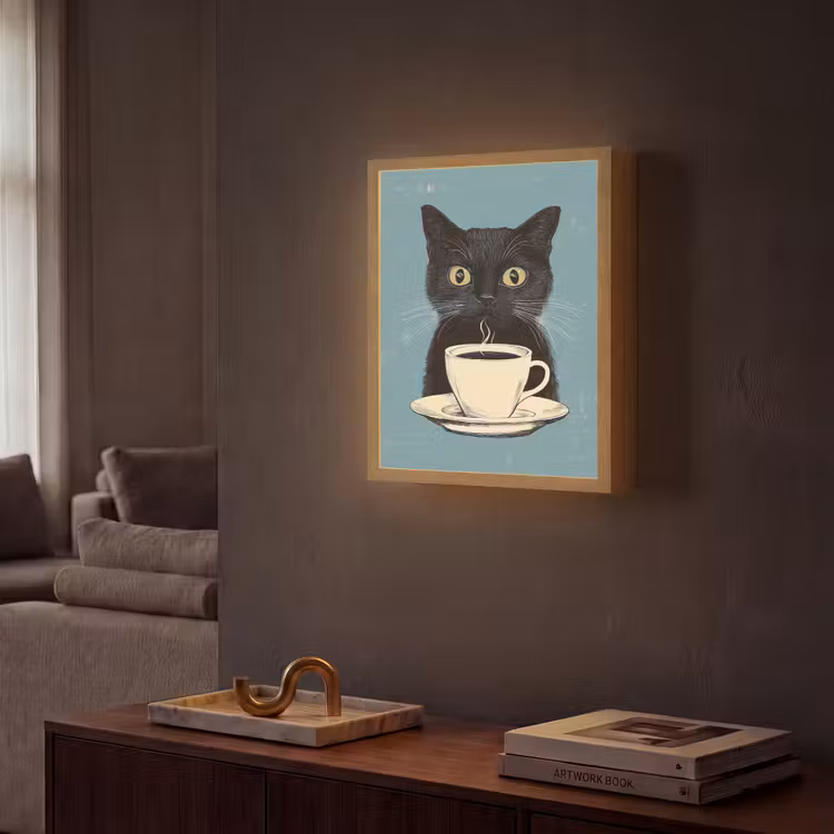 Lightbox - Wandlamp - Kat - Zwart - Koffie - Minimalistisch — 2