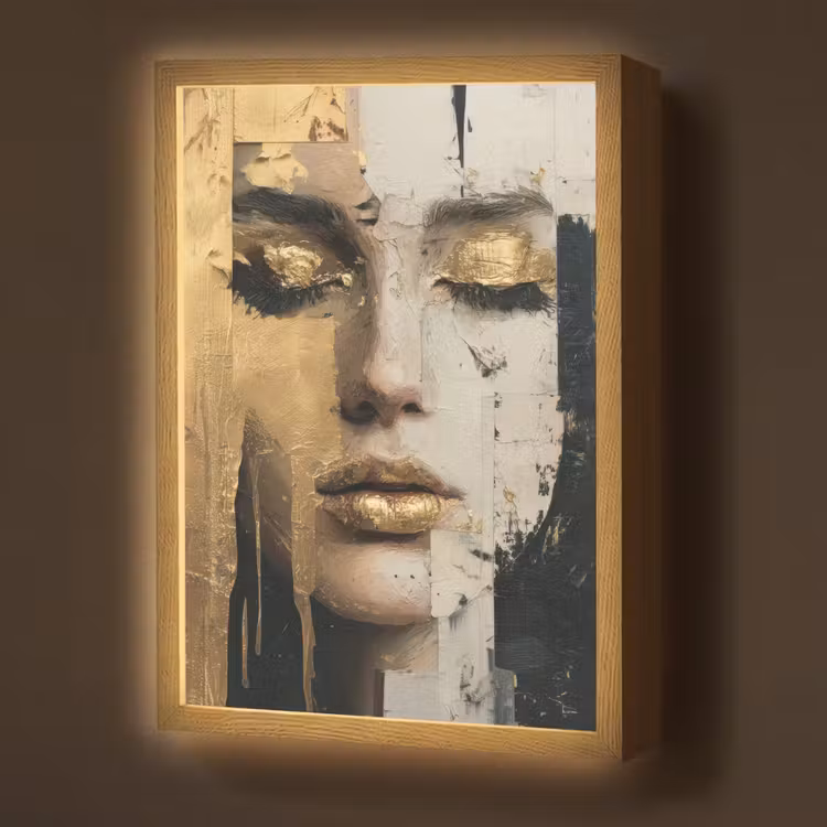 Lightbox - Wandlamp - Abstract - Goud - Gezicht - Lippen — 1