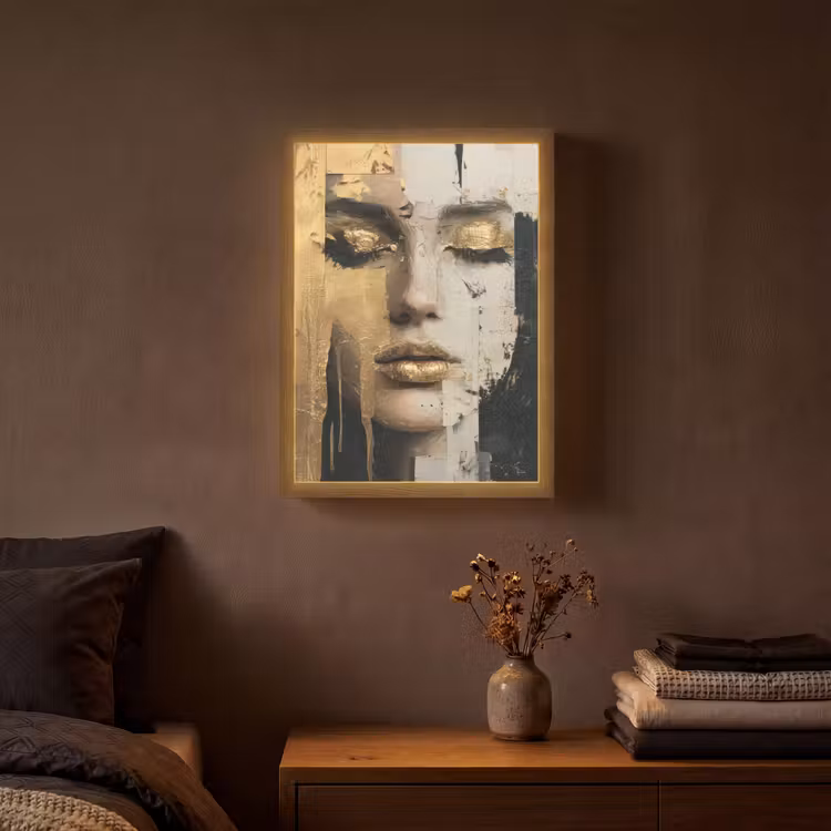 Lightbox - Wandlamp - Abstract - Goud - Gezicht - Lippen — 3
