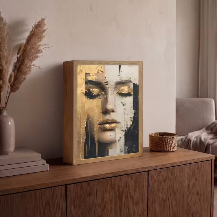 Lightbox - Wandlamp - Abstract - Goud - Gezicht - Lippen — 4
