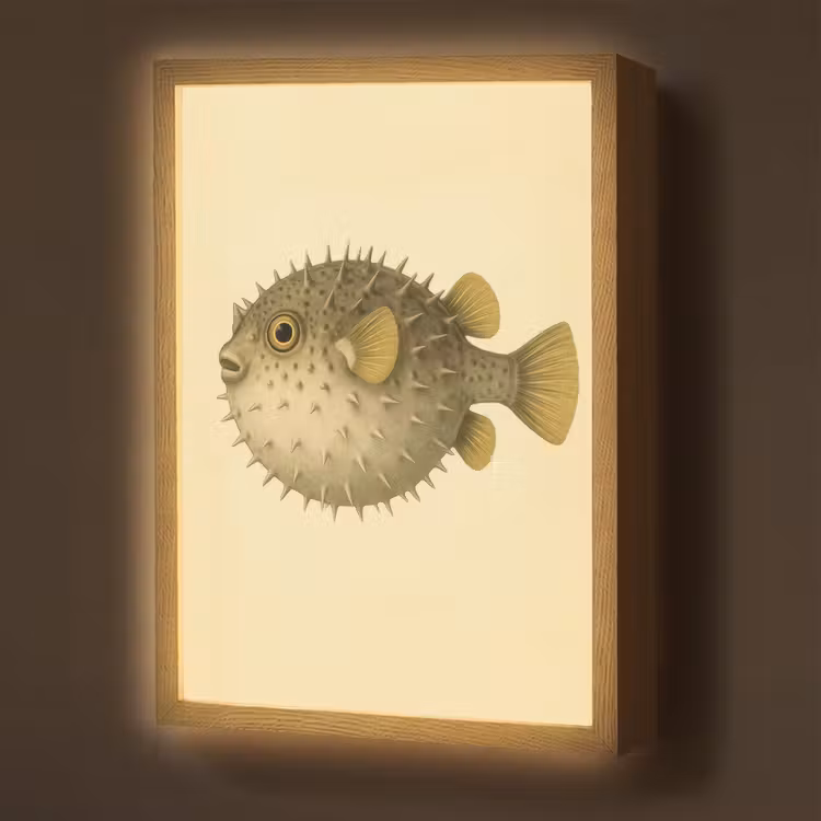Lightbox - Wandlamp - Stekels - Vis - Opgeblazen - Bruin — 1