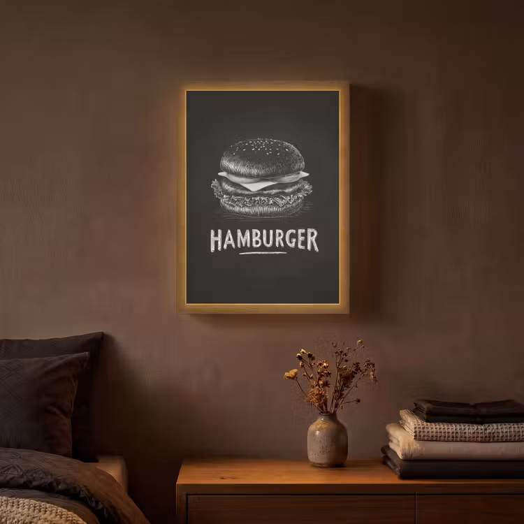 Lightbox - Wandlamp - Hamburger - Krijttekst - Zwart - Wit — 3