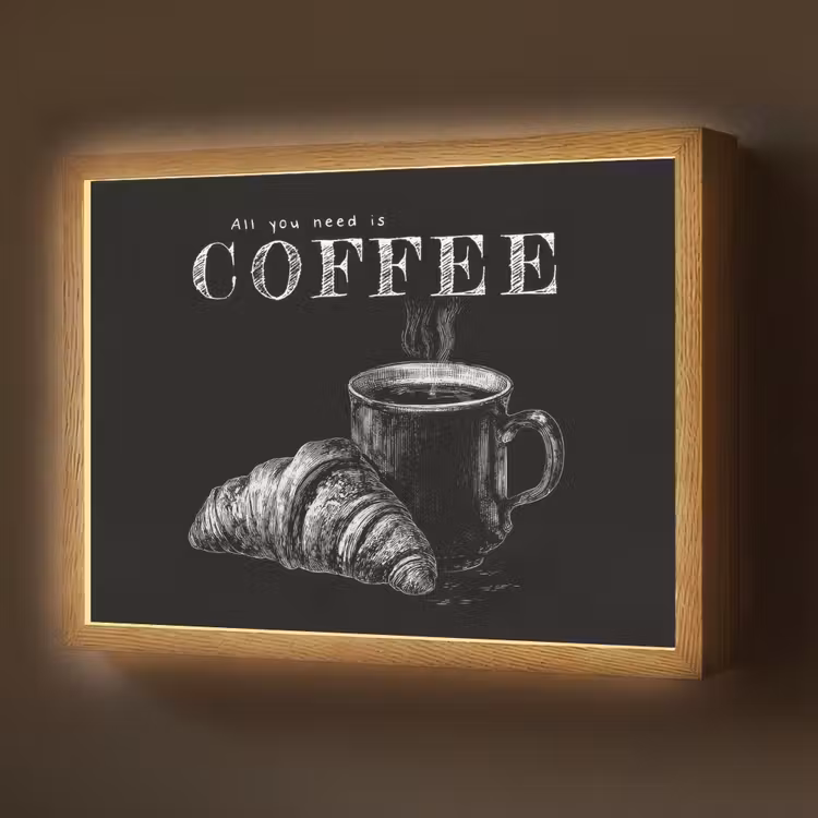 Lightbox - Wandlamp - Koffie - Croissant - Tekst — 1