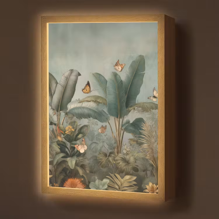 Lightbox - Wandlamp - Tropisch bladerdek - Vlinders - groen - Bruin — 1