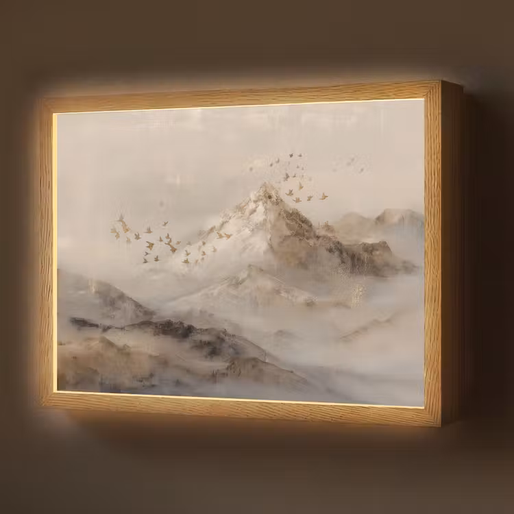 Lightbox - Wandlamp - Berglandschap - Mist - Penseelstreken — 1