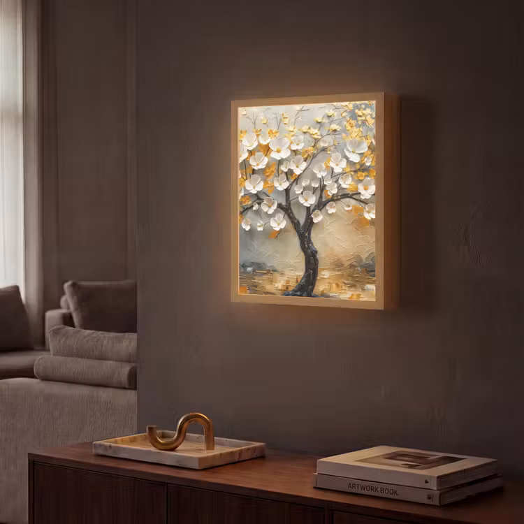 Lightbox - Wandlamp - Boom - Bloemen - Goud - Beige — 2