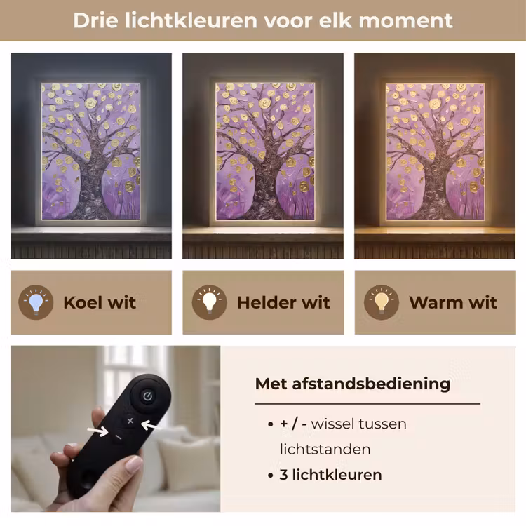 Lightbox - Wandlamp - Levensboom - Boom - Paars - Goud - Modern — 7