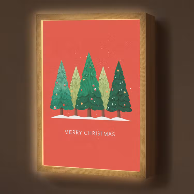 Lightbox - Wandlamp - Minimalistisch - Kerstbomen - Rood - Sneeuw — 1