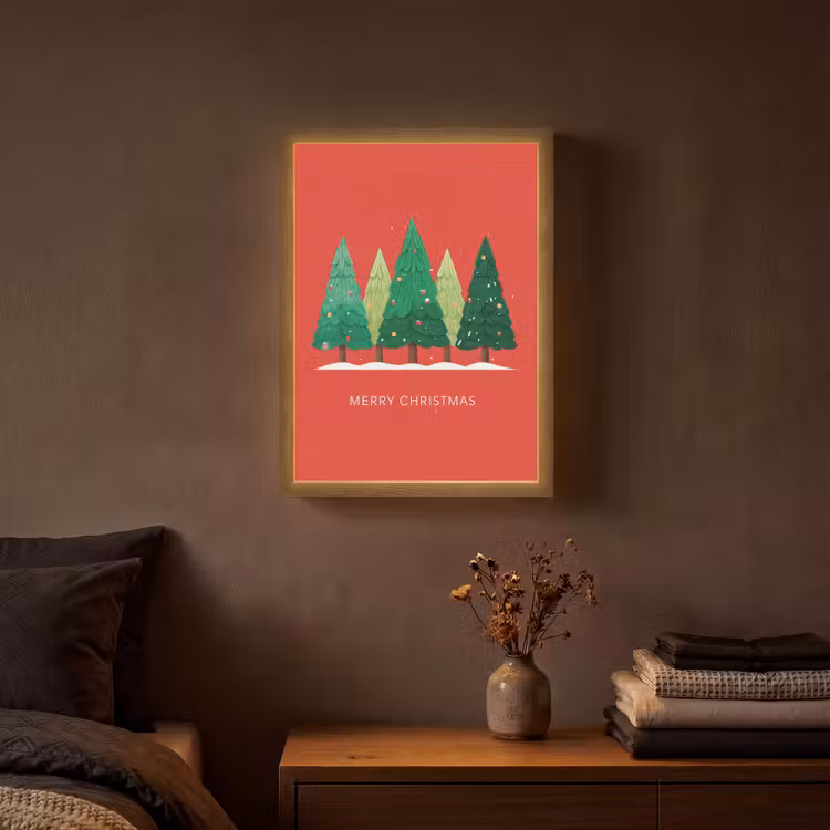 Lightbox - Wandlamp - Minimalistisch - Kerstbomen - Rood - Sneeuw — 3