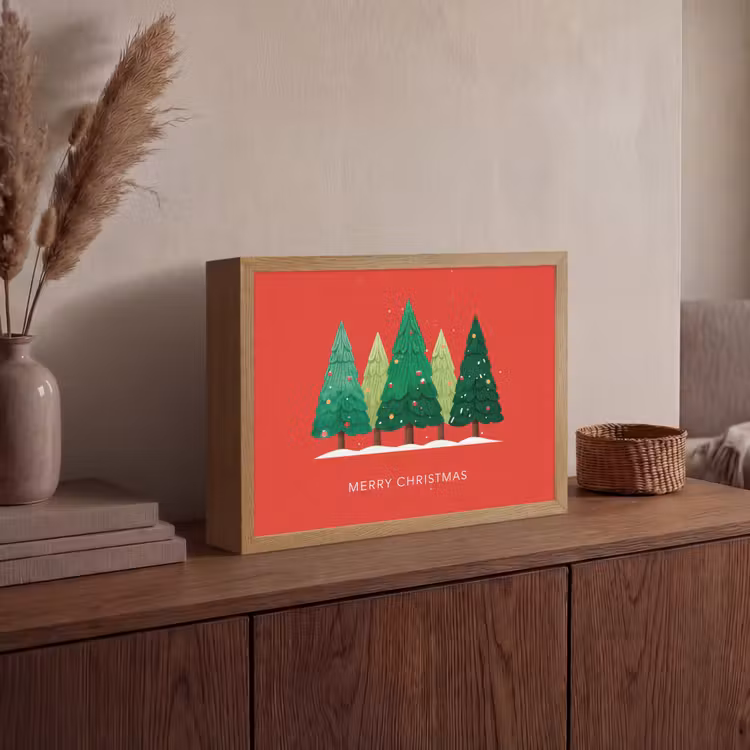Lightbox - Wandlamp - Minimalistisch - Kerstbomen - Rood - Sneeuw — 4