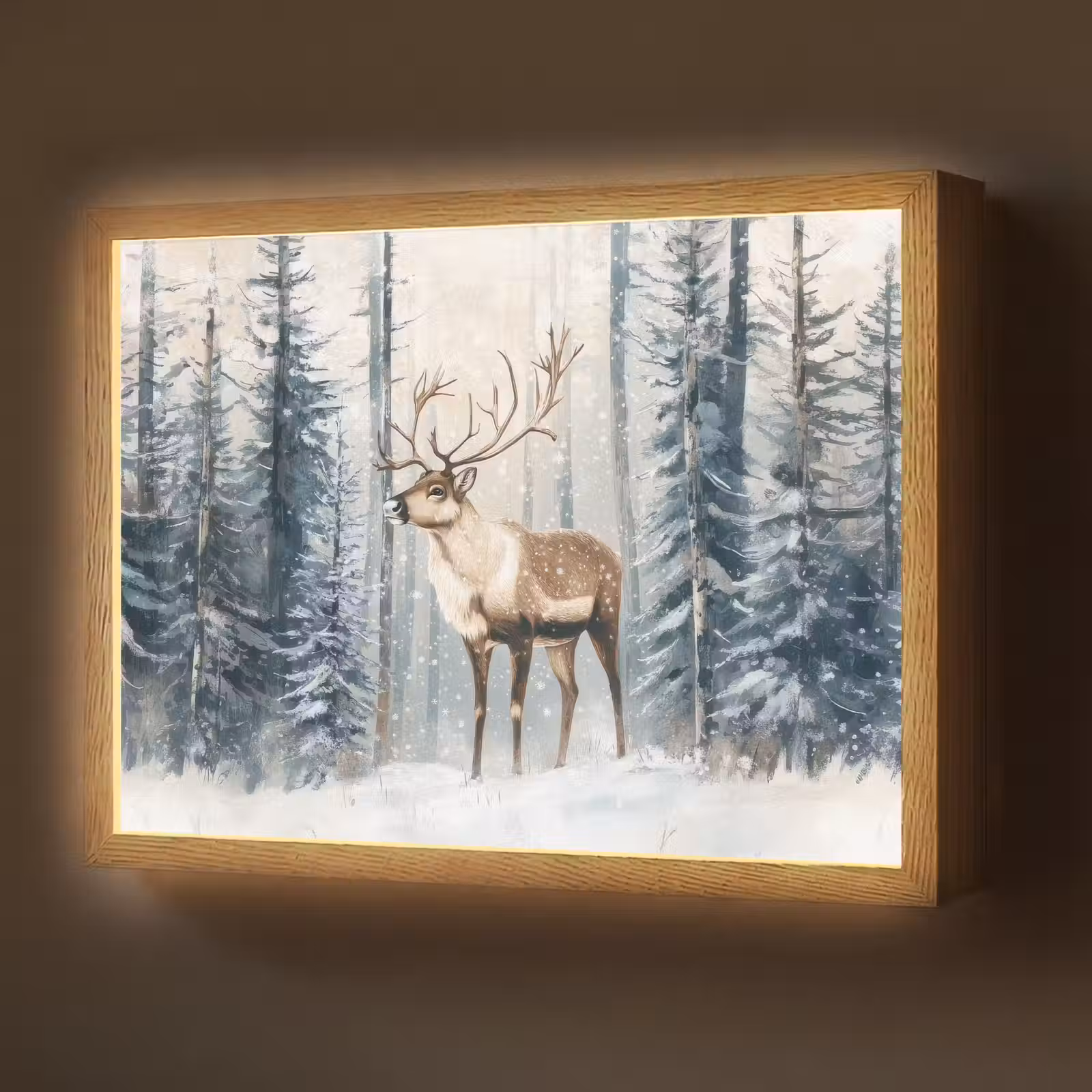 Lightbox - Wandlamp - Rendier - Sneeuw - Woud - Wit — 1