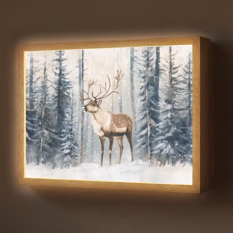 Lightbox - Wandlamp - Rendier - Sneeuw - Woud - Wit — 1