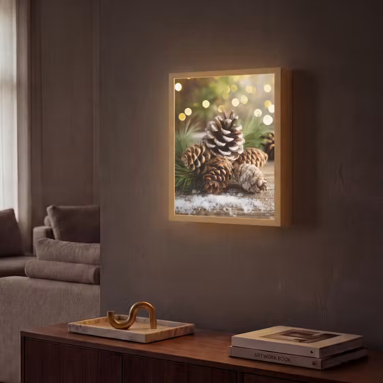 Lightbox - Wandlamp - Dennenappels - Kerstsfeer - Bruin - Groen — 2