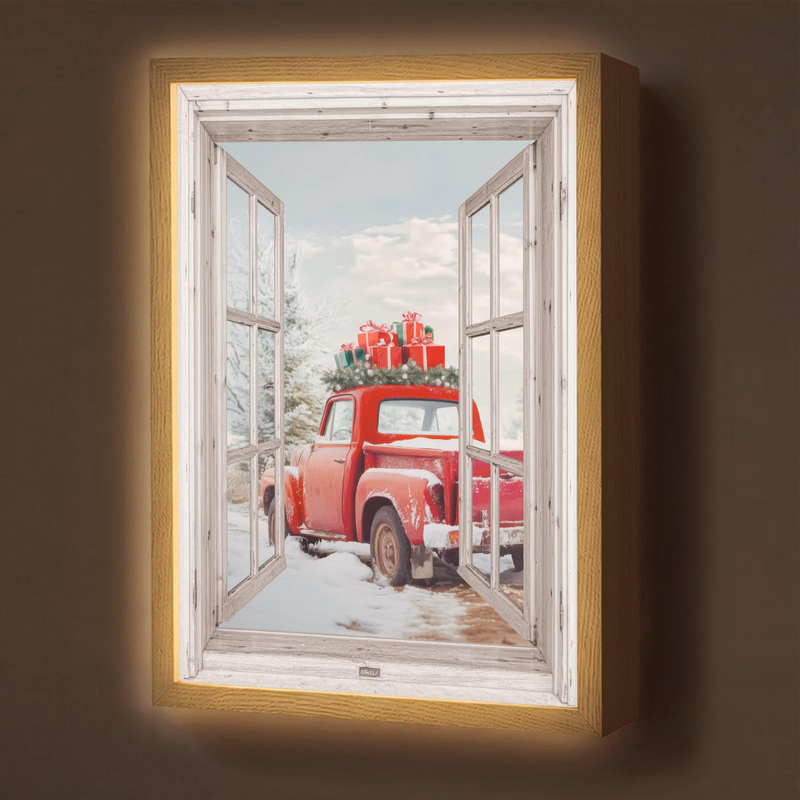 Lightbox - Wandlamp - Auto - Rood - Cadeaus - Winter - Kerst - Doorkijk - Wit — 1