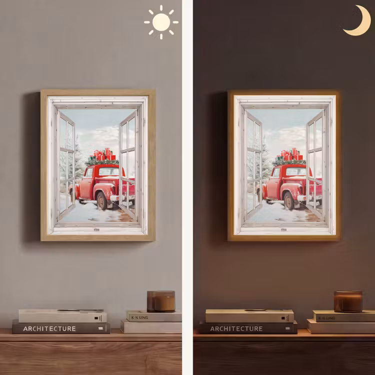 Lightbox - Wandlamp - Auto - Rood - Cadeaus - Winter - Kerst - Doorkijk - Wit — 5