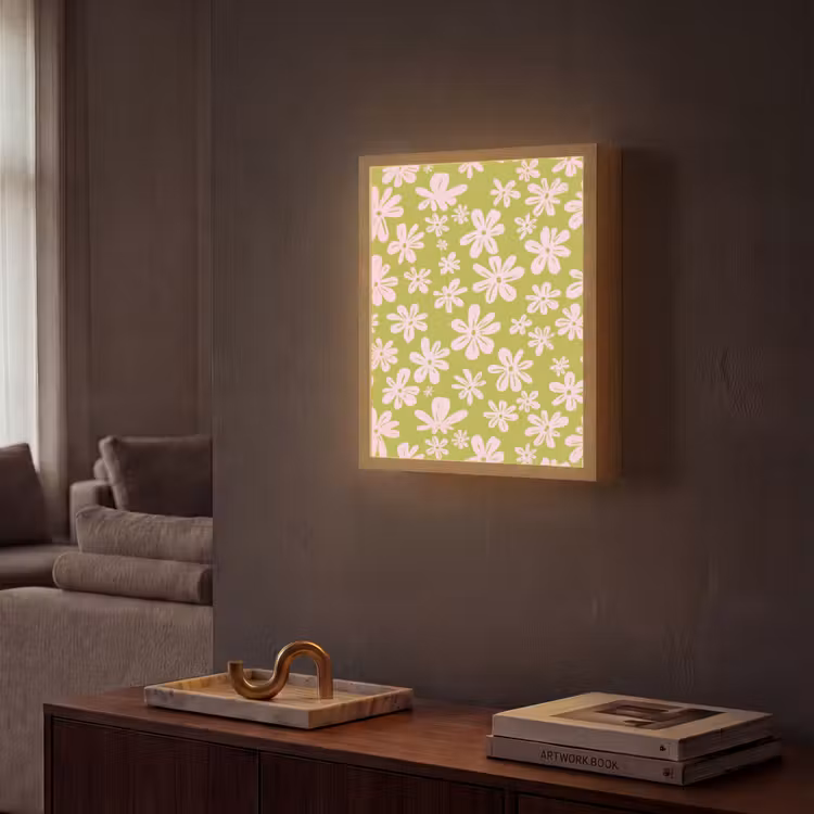 Lightbox - Wandlamp - Bloemen - Roze - Getekend - Patroon — 2