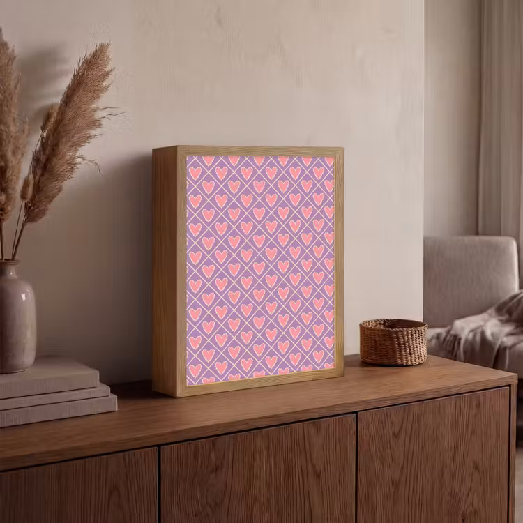 Lightbox - Wandlamp - Ruit - Patroon - Paars - Hartjes — 4