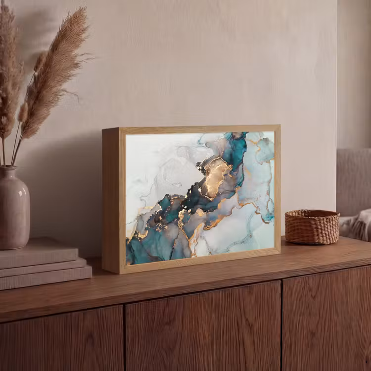 Lightbox - Wandlamp - Blauw - Marmer - Goud — 4
