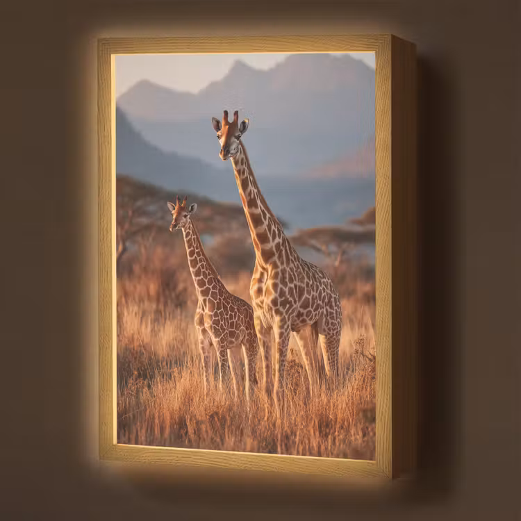 Lightbox - Wandlamp - Giraffen - Hoog gras - Acaciabomen — 1