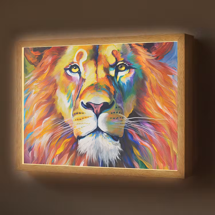 Lightbox - Wandlamp - Leeuw - Olieverf - Kunst - Dieren — 1