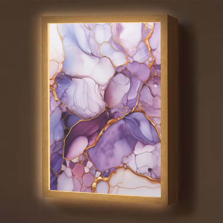 Lightbox - Wandlamp - Marmer - Paars - Lila - Goud — 1