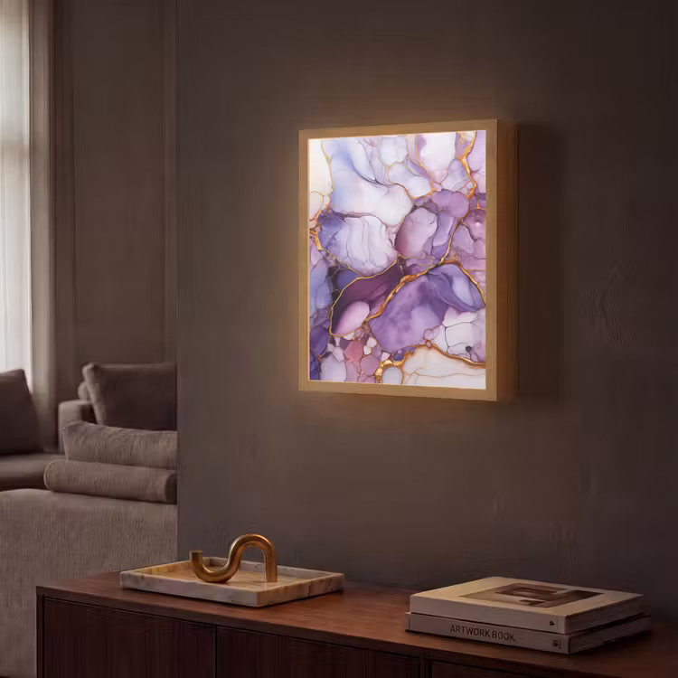 Lightbox - Wandlamp - Marmer - Paars - Lila - Goud — 2