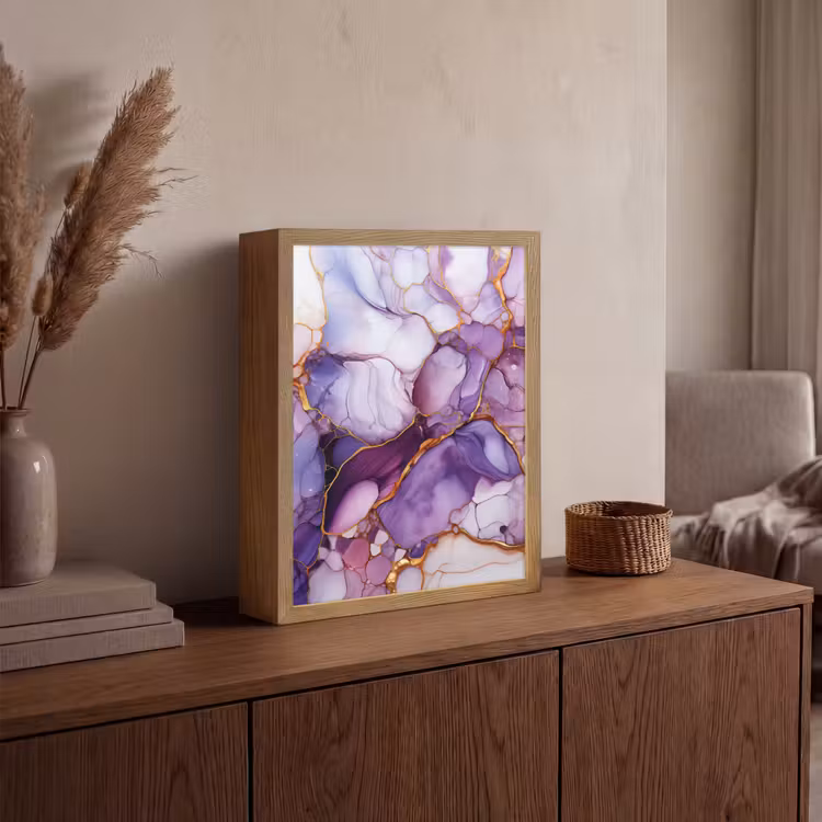 Lightbox - Wandlamp - Marmer - Paars - Lila - Goud — 4