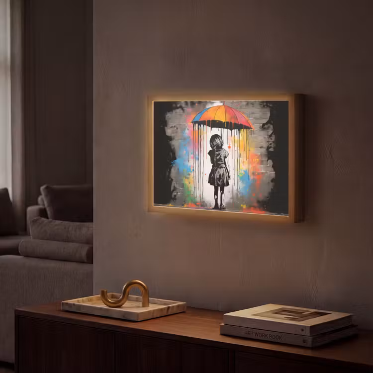 Lightbox - Wandlamp - Meisje - Kunst - Paraplu - Graffiti - Kleuren - Muur — 2
