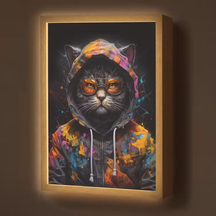 Lightbox - Wandlamp - Kat - Jas - Graffiti - Bril - Zwart — 1