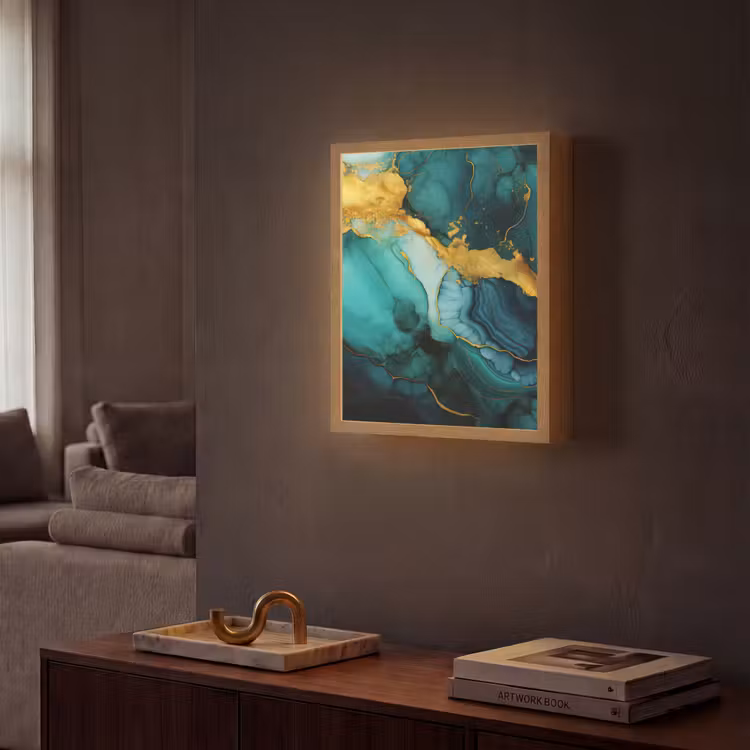 Lightbox - Wandlamp - Marmer - Goud - Blauw groen - Abstract - Turquoise — 2