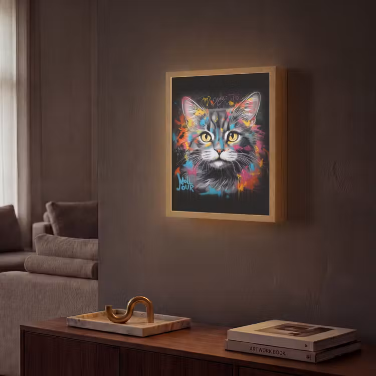 Lightbox - Wandlamp - Kat - Graffiti - Dieren - Kleuren - Grijs — 2