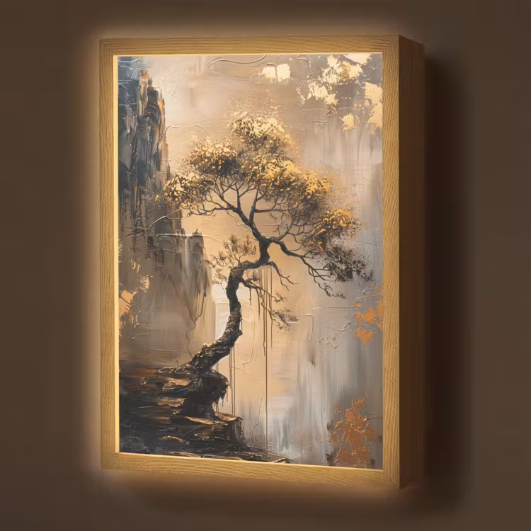 Lightbox - Wandlamp - Boom - Goud - Landschap - Verf — 1