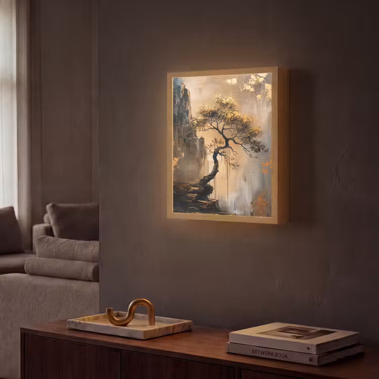 Lightbox - Wandlamp - Boom - Goud - Landschap - Verf — 2