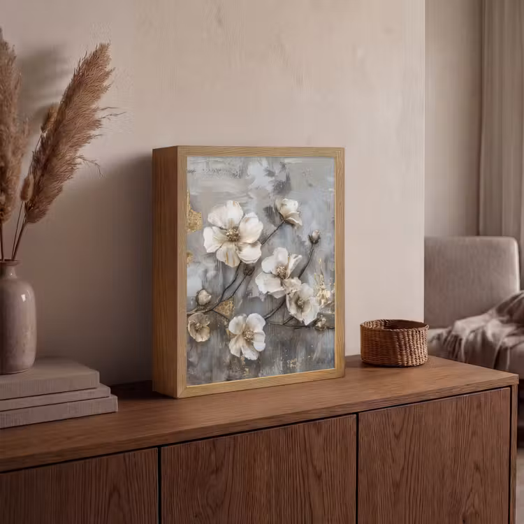 Lightbox - Wandlamp - Bloemen - Wit - Grijs - Goud - Luxe — 4