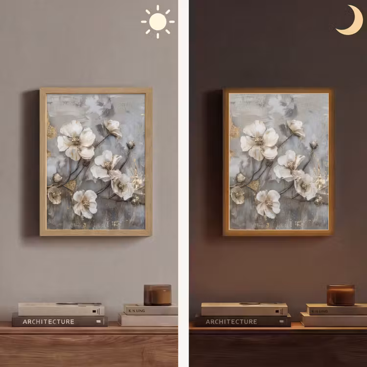Lightbox - Wandlamp - Bloemen - Wit - Grijs - Goud - Luxe — 5