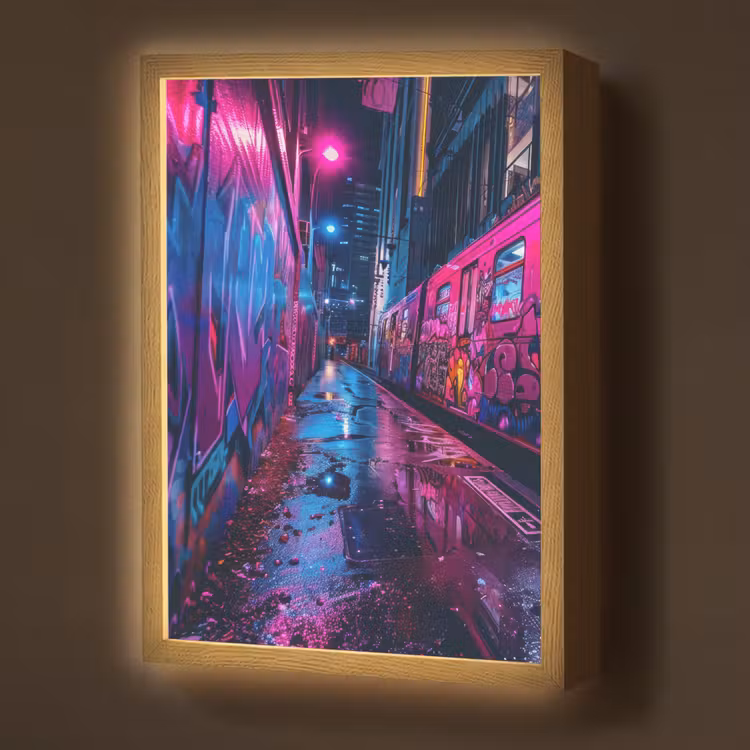 Lightbox - Wandlamp - Stad - Neon - Nacht - Roze - Graffiti — 1