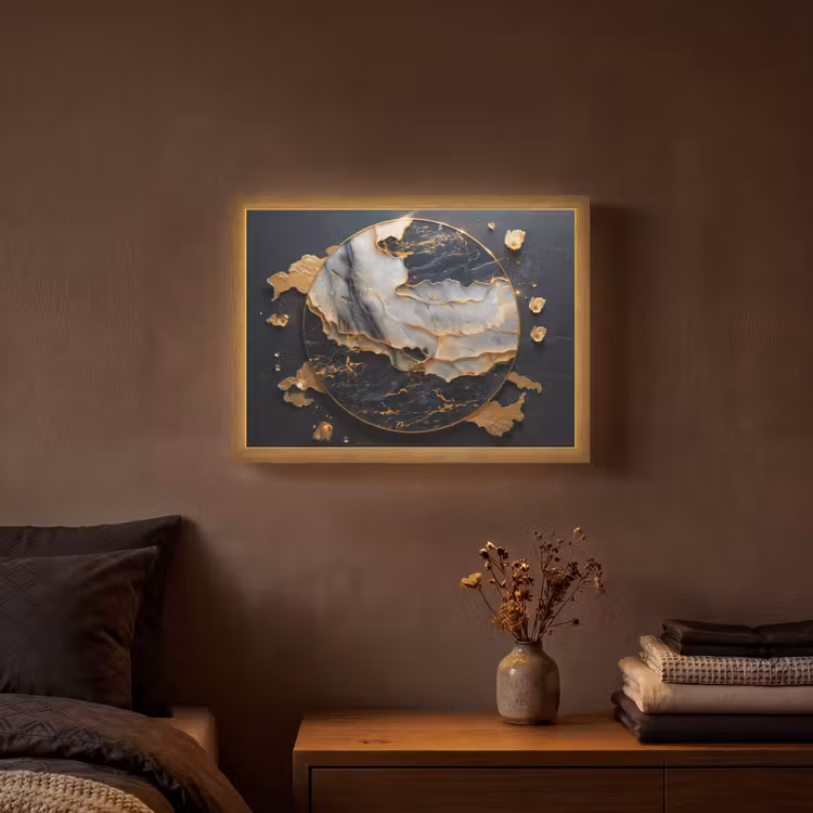 Lightbox - Wandlamp - Kunst - Goud - Zwart - Modern - Abstract — 3