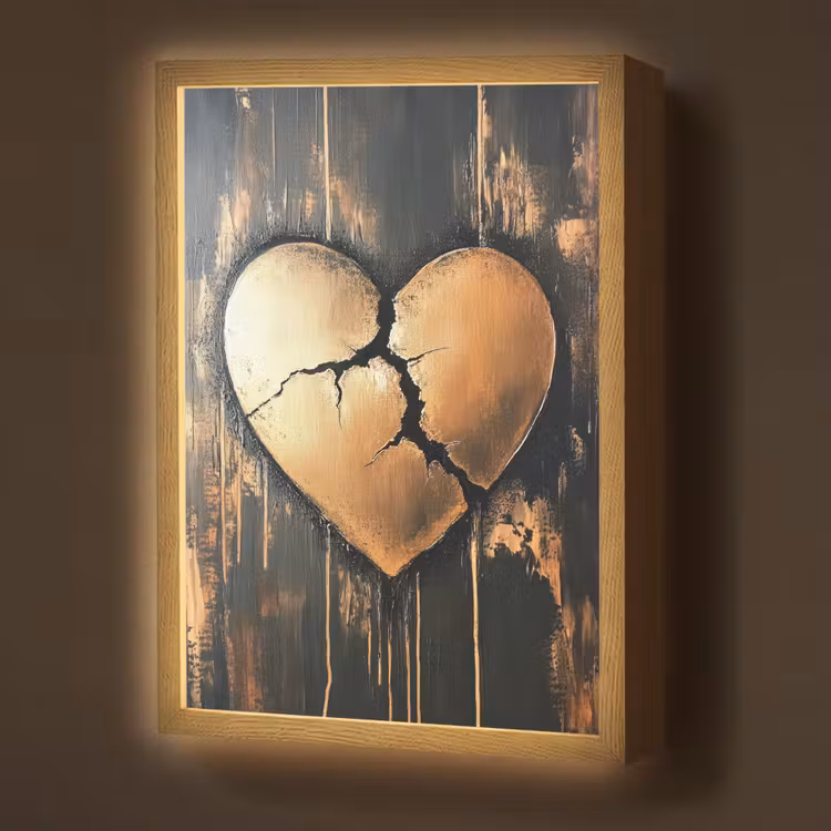 Lightbox - Wandlamp - Gebroken hart - Goud - Houtlook - Liefde — 1