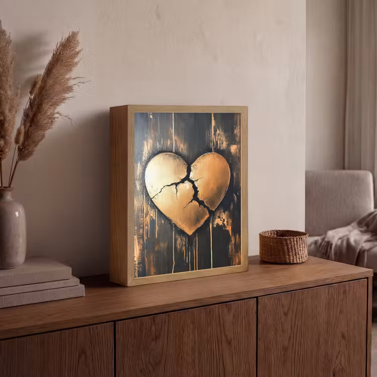 Lightbox - Wandlamp - Gebroken hart - Goud - Houtlook - Liefde — 4