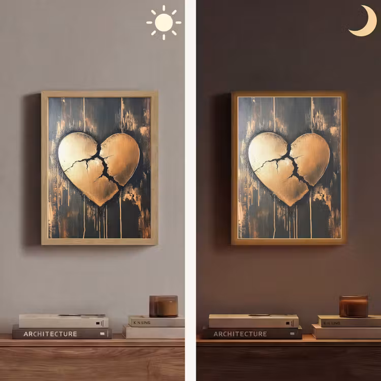Lightbox - Wandlamp - Gebroken hart - Goud - Houtlook - Liefde — 5